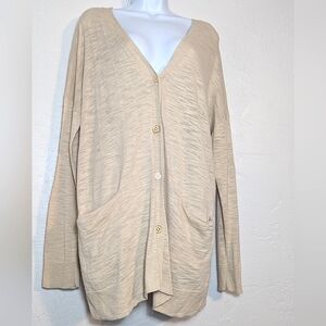 New York & Company Cream Knit Minimalist Capsule Lagenlook Comfy Beach Cardigan